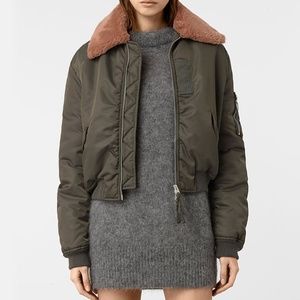 All Saints Luca Bomber - Army Green, Fur Collar